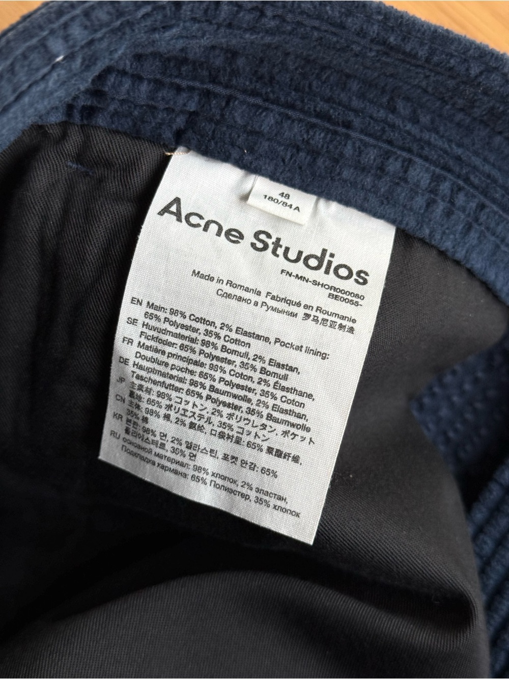 Acne Studios Ross Wide-Leg Cotton Blend Corduroy Shorts Size 48 Navy - Picture 9 of 13